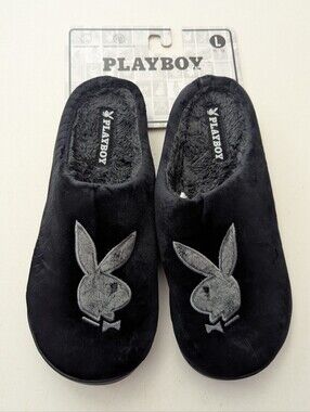Playboy Memory Foam Black Slippers Men's Size Large 11-12